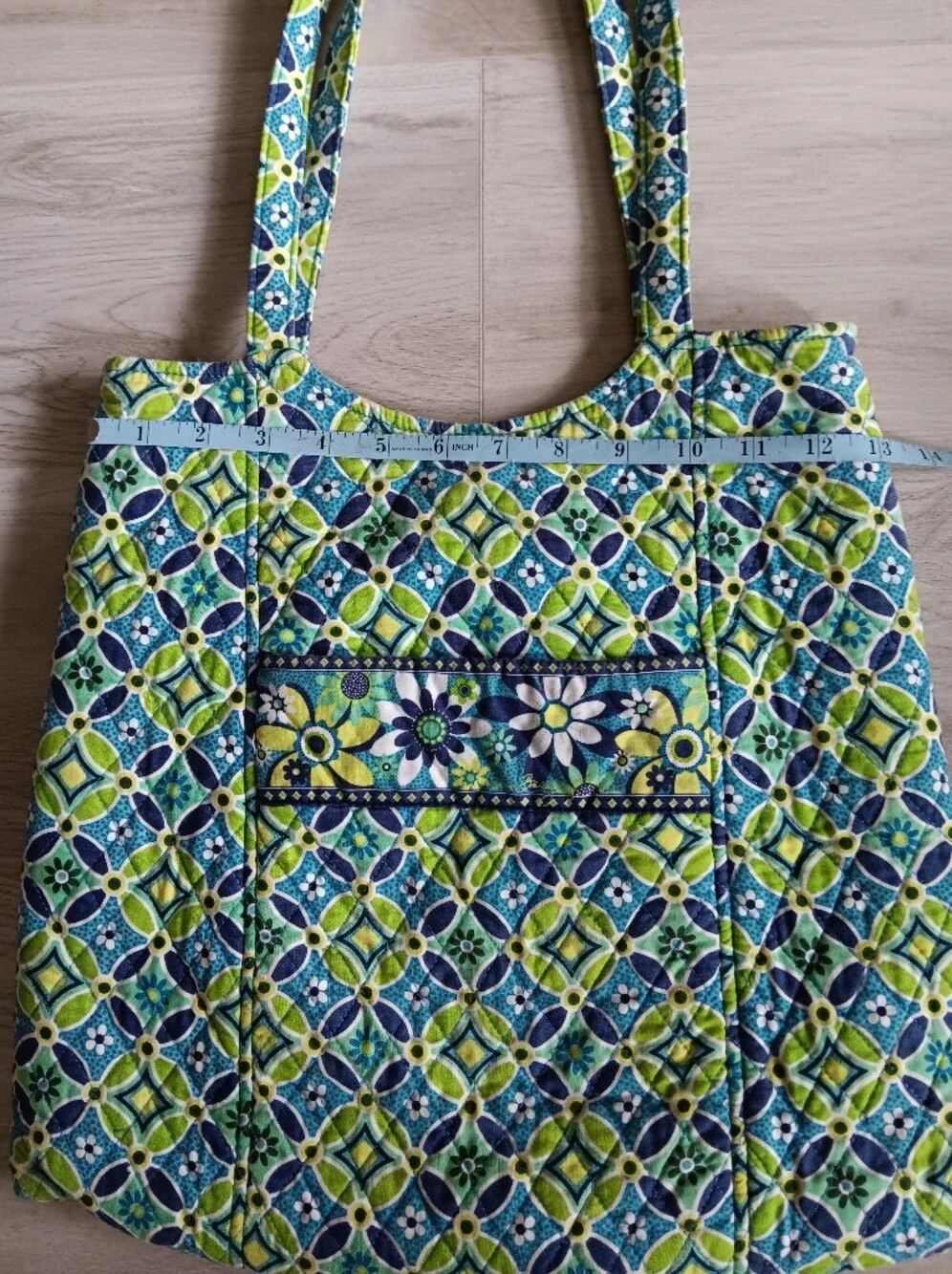 Vera Bradley Daisy Daisy Tote Bag Double Strap Pocket Blue Green Yellow Blue